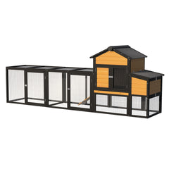 Outdoor Wooden Chicken Coop with Run, 7 Doors, Pull-Out Tray, Nesting Box & Ramp – Backyard Poultry House for 2 – 4 Chickens, Expandable Design
