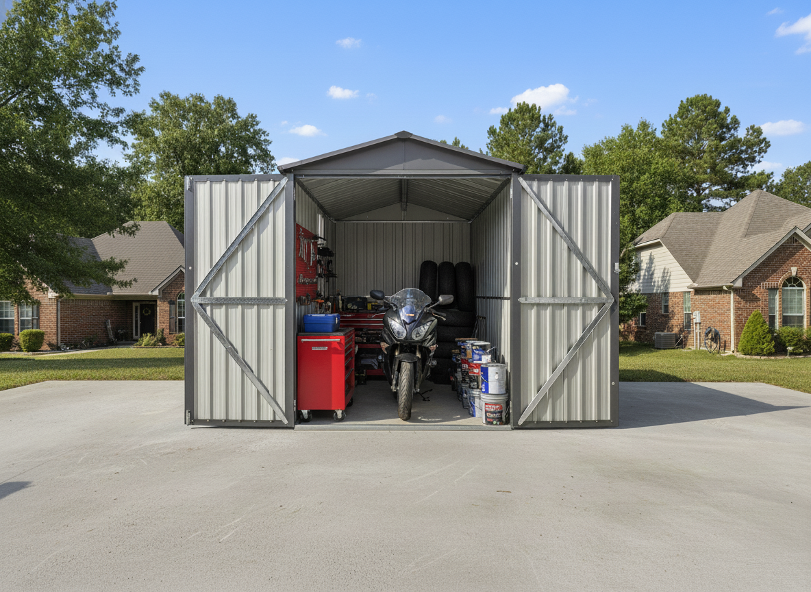 Motorcycle Outdoor Storage Shed With Window ,without tracks and fixtures ,Grey