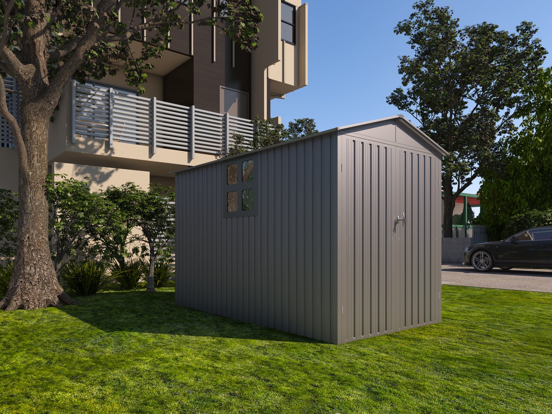 Motorcycle Outdoor Storage Shed With Window ,without tracks and fixtures ,Grey