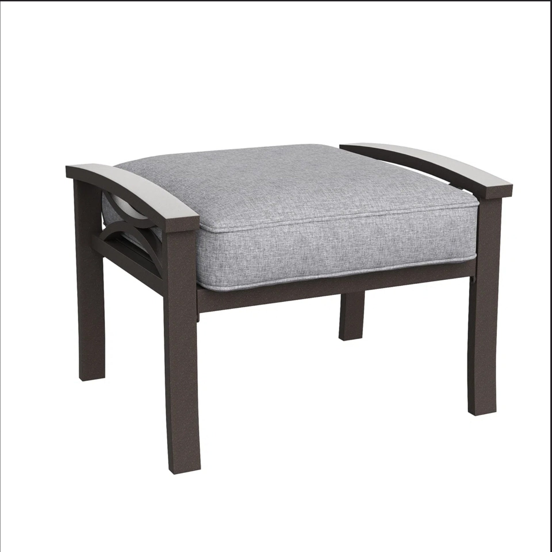 Set of 2 All-Weather 26” Width Metal Ottomans, Khaki Frame with Gray Cushions