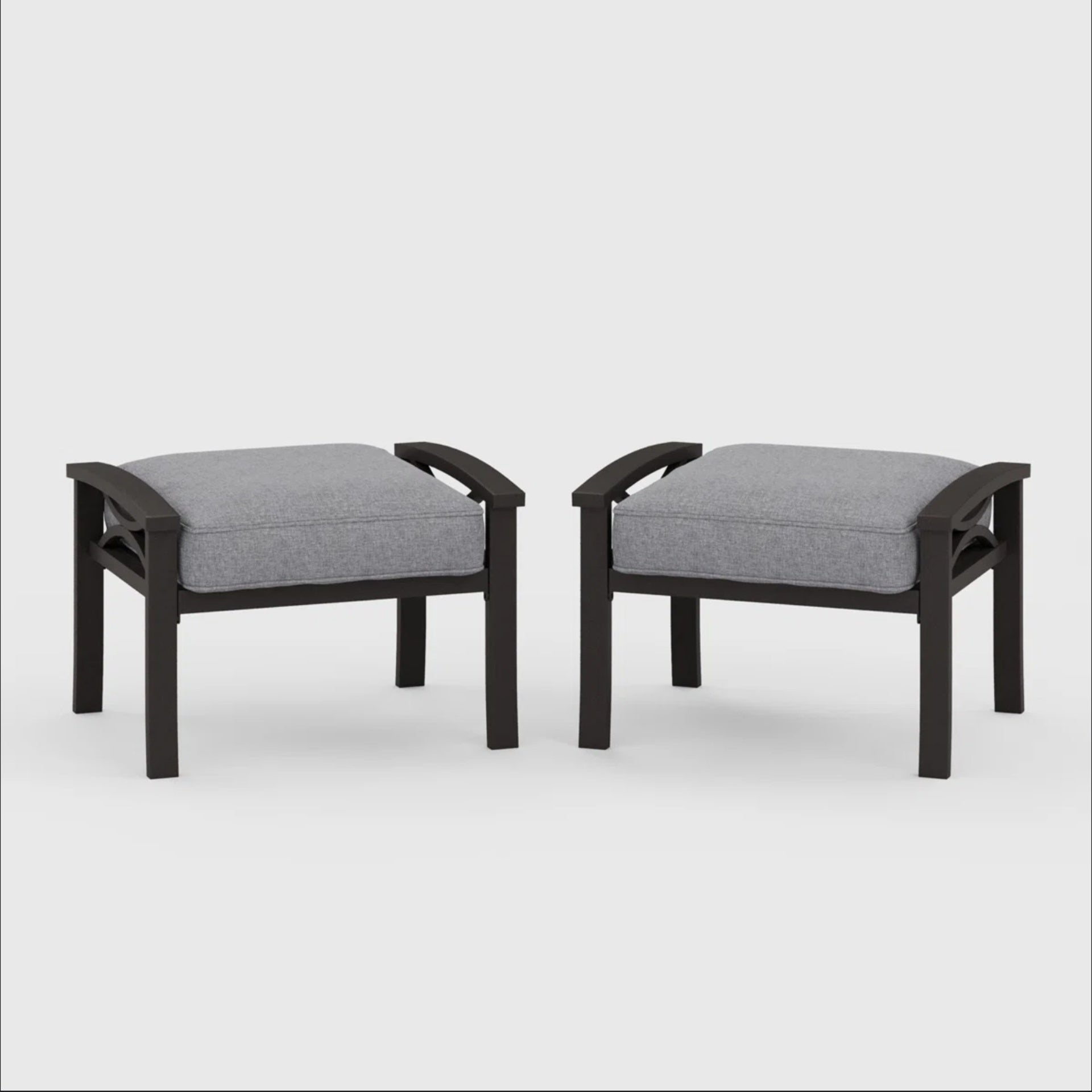 Set of 2 All-Weather 26” Width Metal Ottomans, Khaki Frame with Gray Cushions