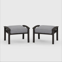 Set of 2 All-Weather 26” Width Metal Ottomans, Khaki Frame with Gray Cushions