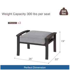 Set of 2 All-Weather 26” Width Metal Ottomans, Khaki Frame with Gray Cushions