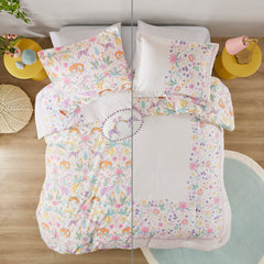 Twin Floral Reversible Cotton Duvet Cover Set with Throw Pillow