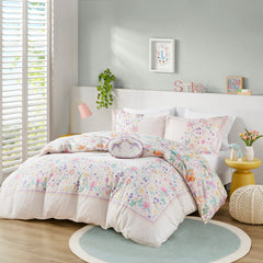 Twin Floral Reversible Cotton Duvet Cover Set with Throw Pillow