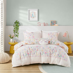 Twin Floral Reversible Cotton Duvet Cover Set with Throw Pillow