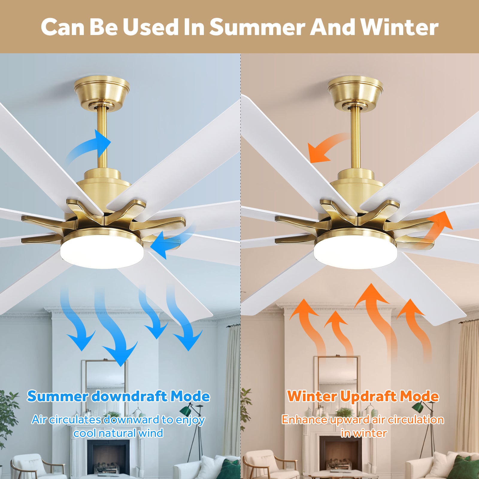 66 Inch Low Profile ABS Ceiling Fan with Dimmable Lights and Smart Remote Control 6 Speed Reversible Noiseless DC Motor for Indoor