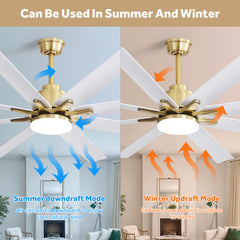 66 Inch Low Profile ABS Ceiling Fan with Dimmable Lights and Smart Remote Control 6 Speed Reversible Noiseless DC Motor for Indoor