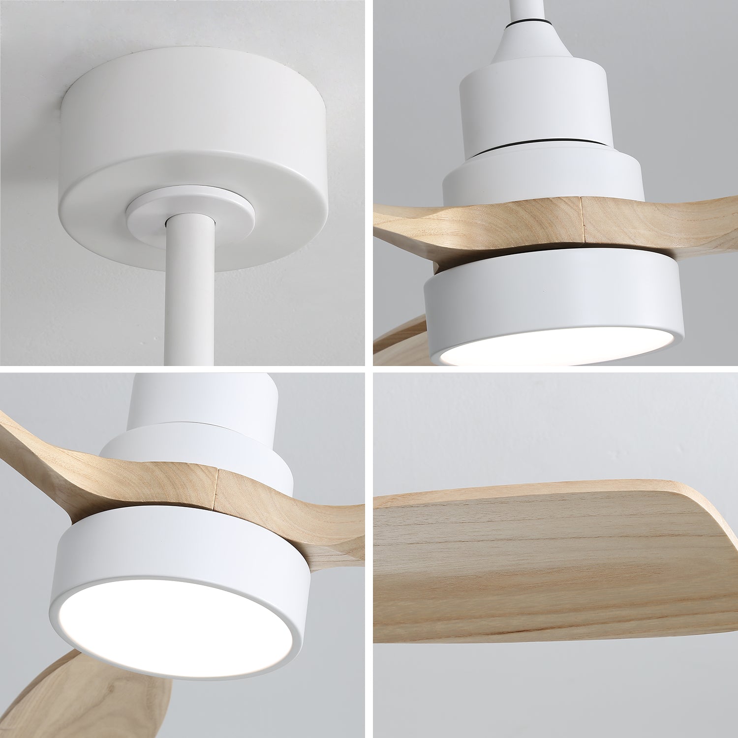48 Inch Indoor Ceiling Fan With Light 3 Solid Wood Blades Remote Control Reversible DC Motor For Living Room