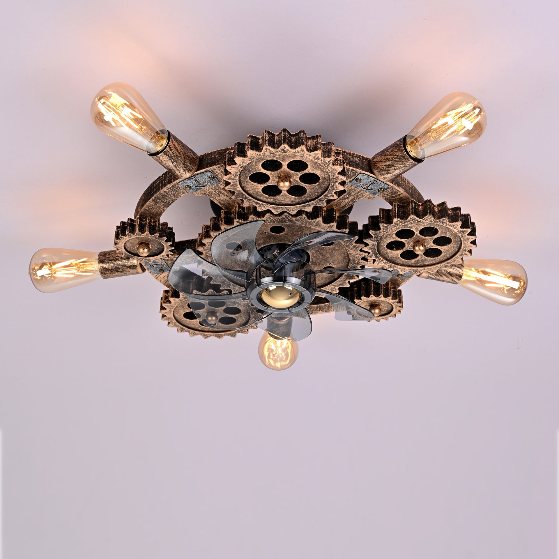 19.6" Farmhouse ceiling fan  light and remote, Industrial Caged Ceiling Fan Light, Retro Ceiling Fan Lights with 7 Blades , Reversible  Motor for Dining Room Living Room Bed--NOT Included Bulbs