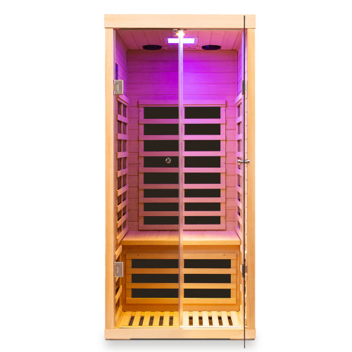 One person large glass hemlock sauna