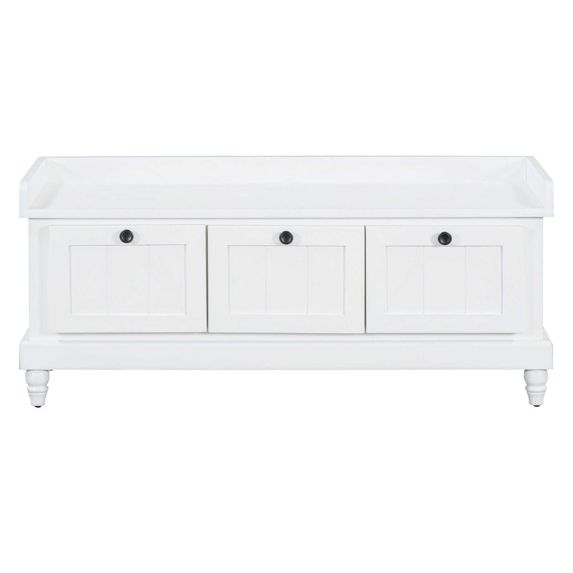 TREXM Classic Shoe Bench with Cushion and Three Drawers, Fluted Entryway Bench with Storage for Living Room, Entryway, and Hallways
