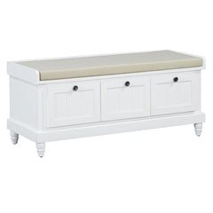 TREXM Classic Shoe Bench with Cushion and Three Drawers, Fluted Entryway Bench with Storage for Living Room, Entryway, and Hallways