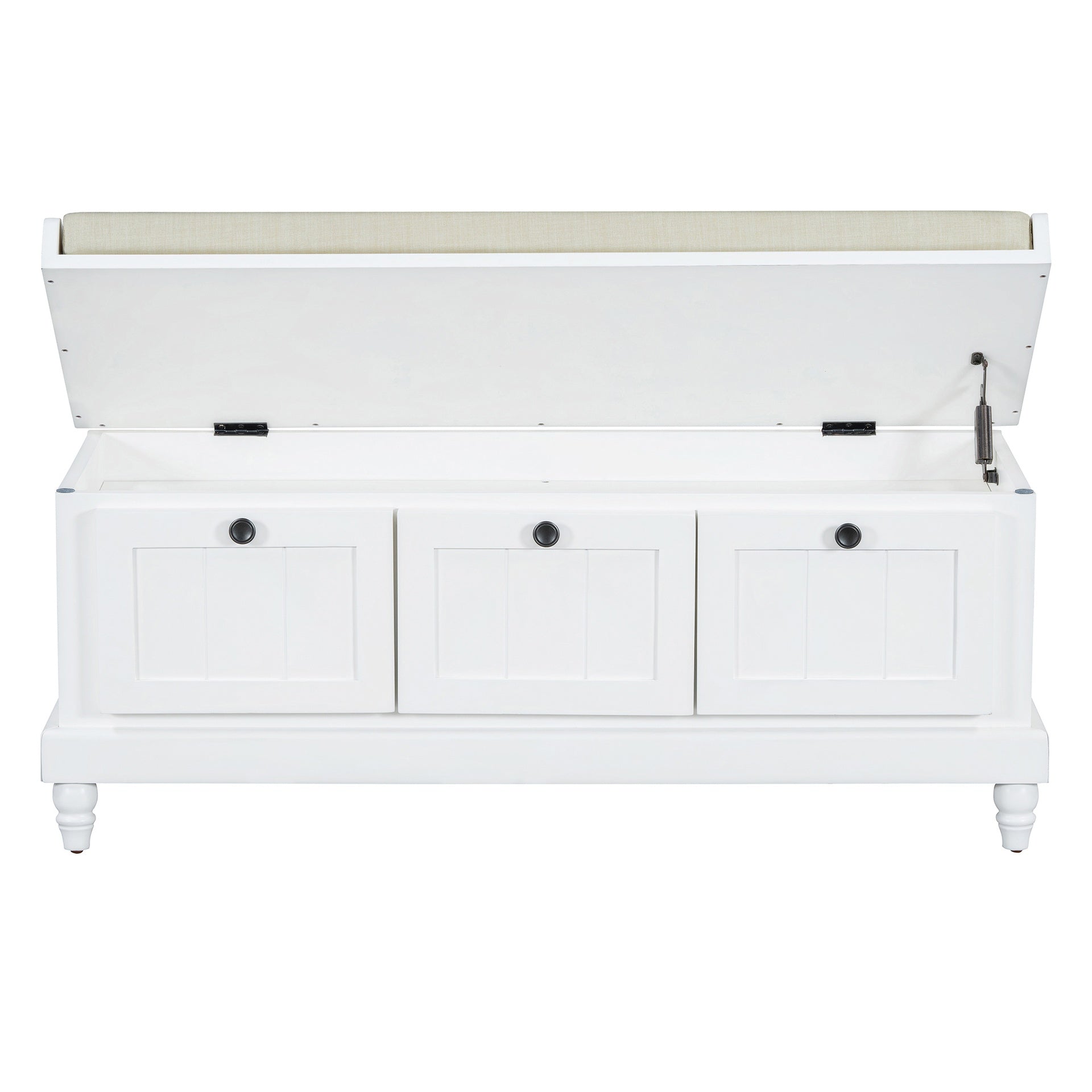 TREXM Classic Shoe Bench with Cushion and Three Drawers, Fluted Entryway Bench with Storage for Living Room, Entryway, and Hallways