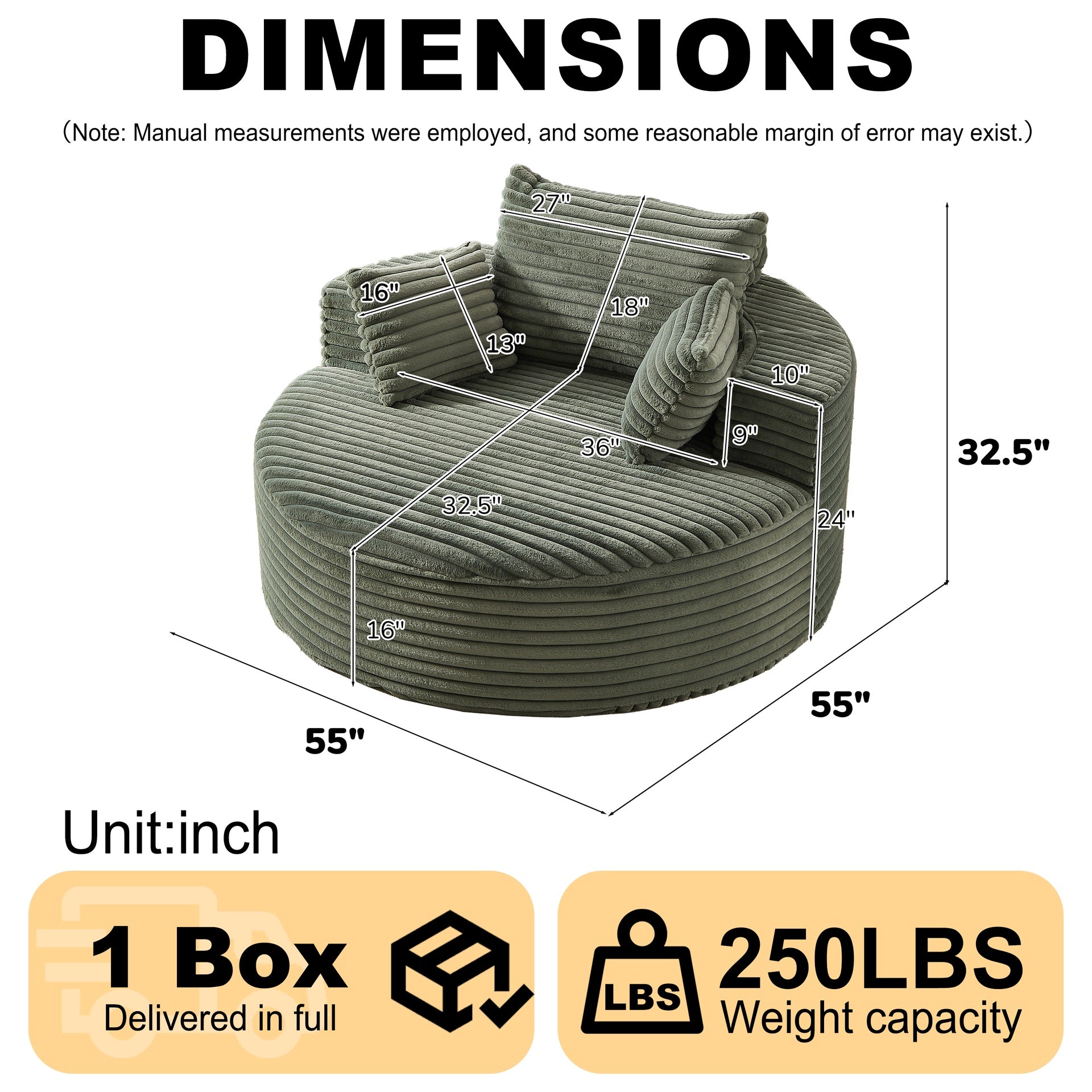 55'L Corduroy Sponge single sofa,No Assembly Required,Fluffy Modern Sleeper Chair for Living room, Bedroom, Lounge and Projection Room(Not a swivel chair.)