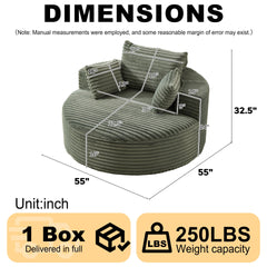 55'L Corduroy Sponge single sofa,No Assembly Required,Fluffy Modern Sleeper Chair for Living room, Bedroom, Lounge and Projection Room(Not a swivel chair.)