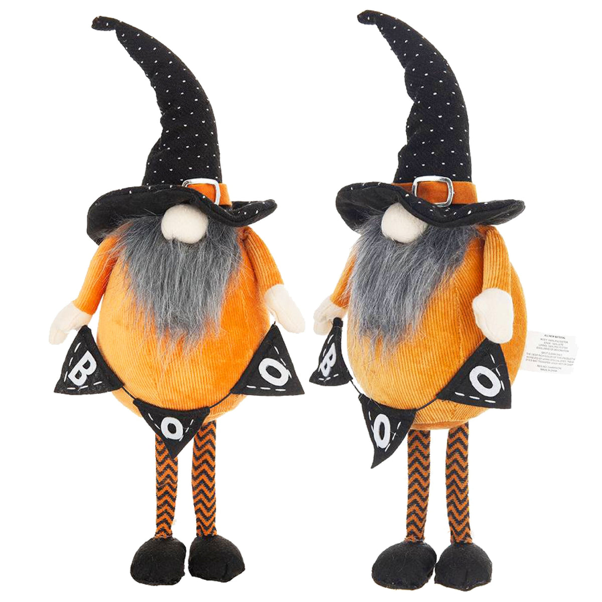 Set of 2, 6.3x4.3x16" Fabric Standing Orange Gnome W/Black Gnome & Holding Banner, for Halloween Decor