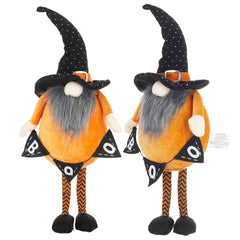 Set of 2, 6.3x4.3x16" Fabric Standing Orange Gnome W/Black Gnome & Holding Banner, for Halloween Decor