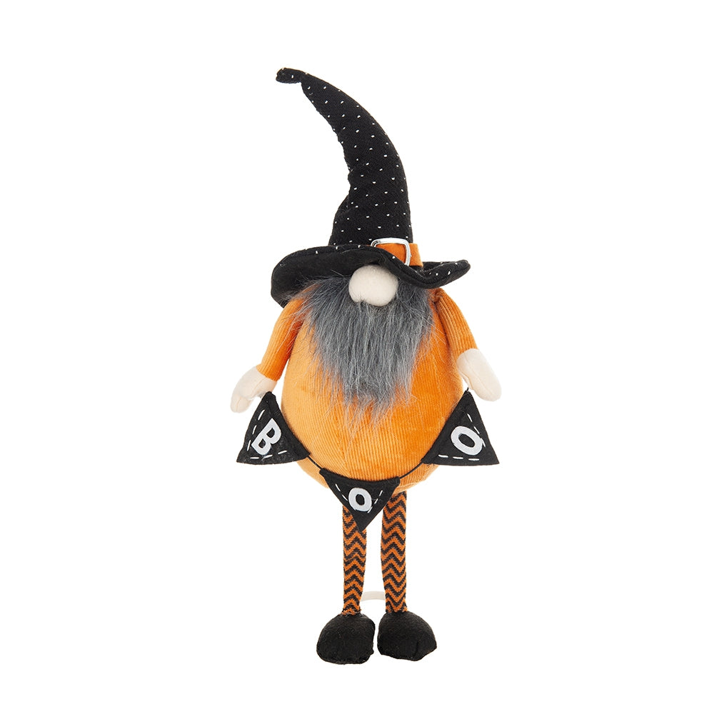 Set of 2, 6.3x4.3x16" Fabric Standing Orange Gnome W/Black Gnome & Holding Banner, for Halloween Decor