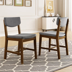 4-Piece Rustic Farmhouse Dining Chair - Solid Wood Frame with Gray Fabric Cushion, Upholstered Accent Chair for Kitchen, Dining Room, Living Room, Walnut