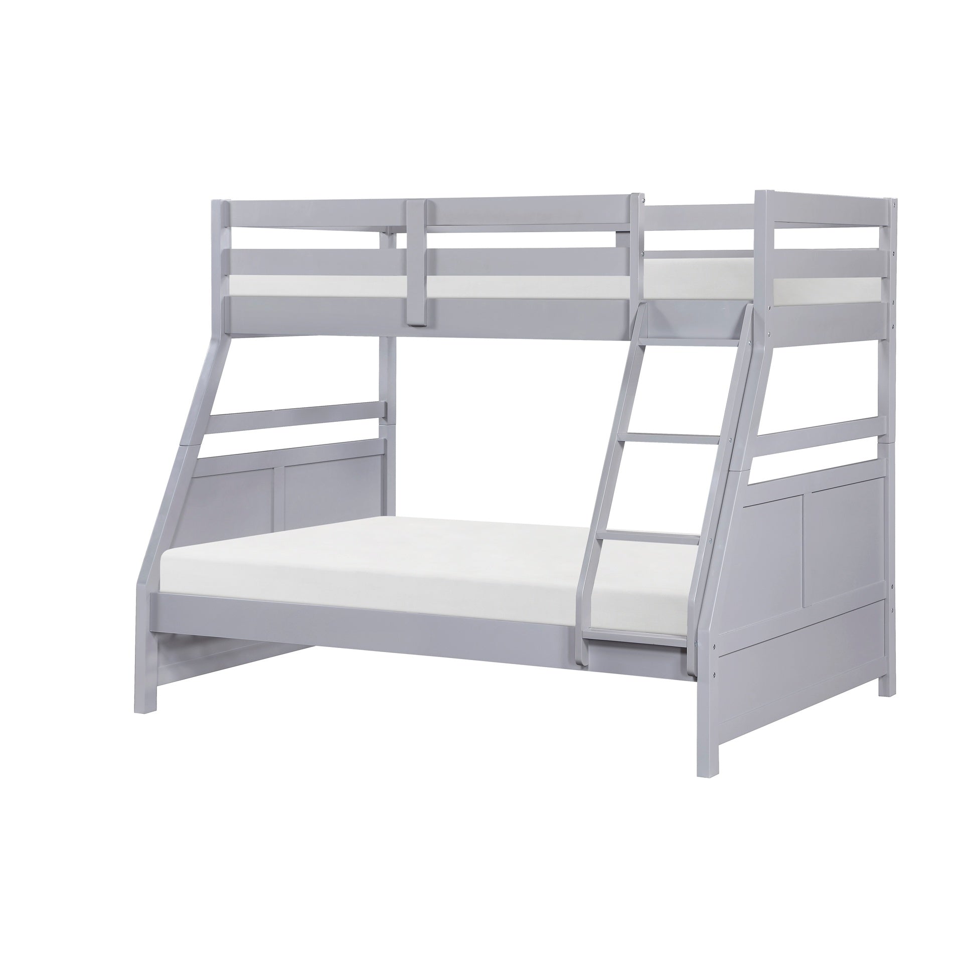 Bunk Bed Twin Over Full Gray Finish Sturdy Wood Frame Guard Rails Youth Bedroom Furniture 1pc
