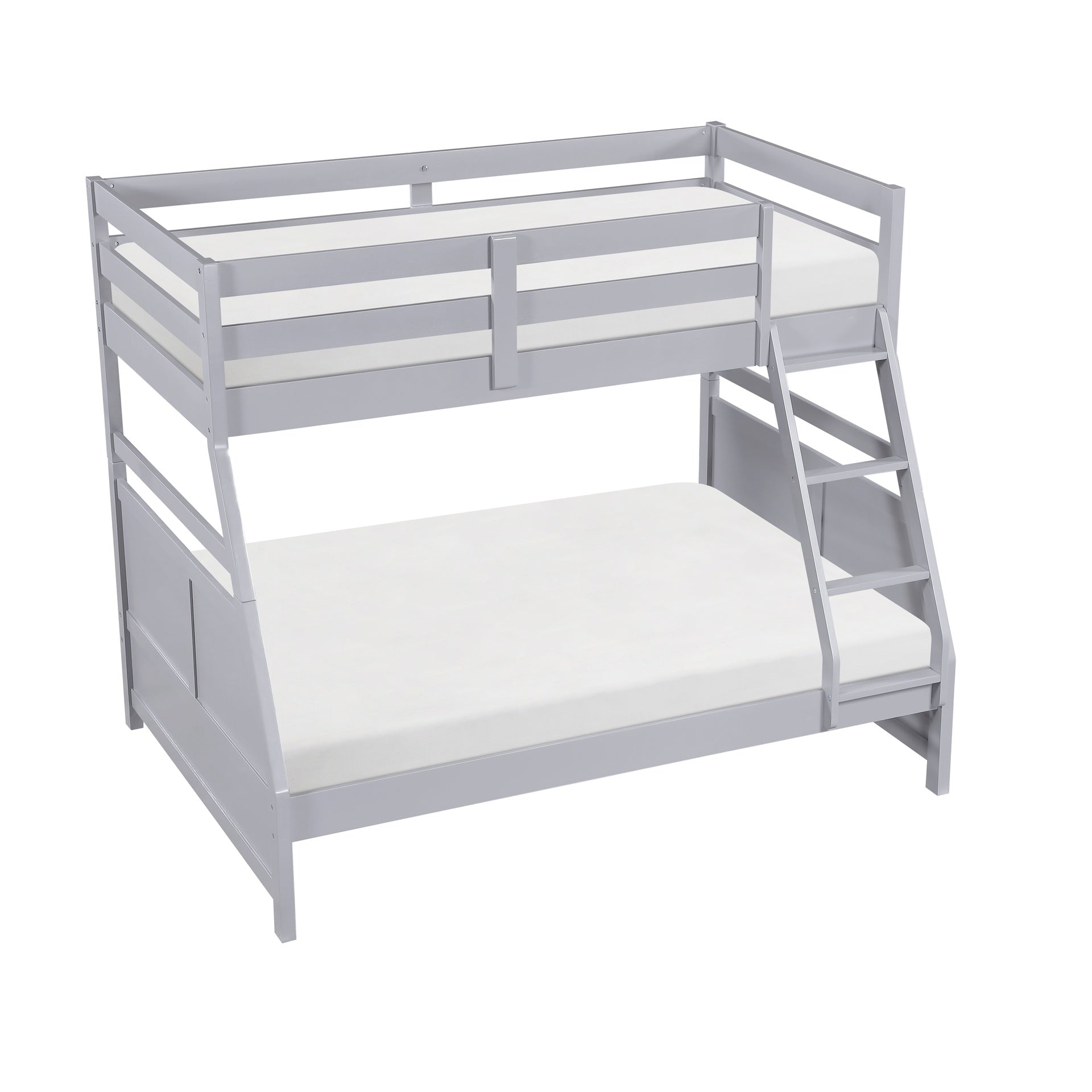 Bunk Bed Twin Over Full Gray Finish Sturdy Wood Frame Guard Rails Youth Bedroom Furniture 1pc