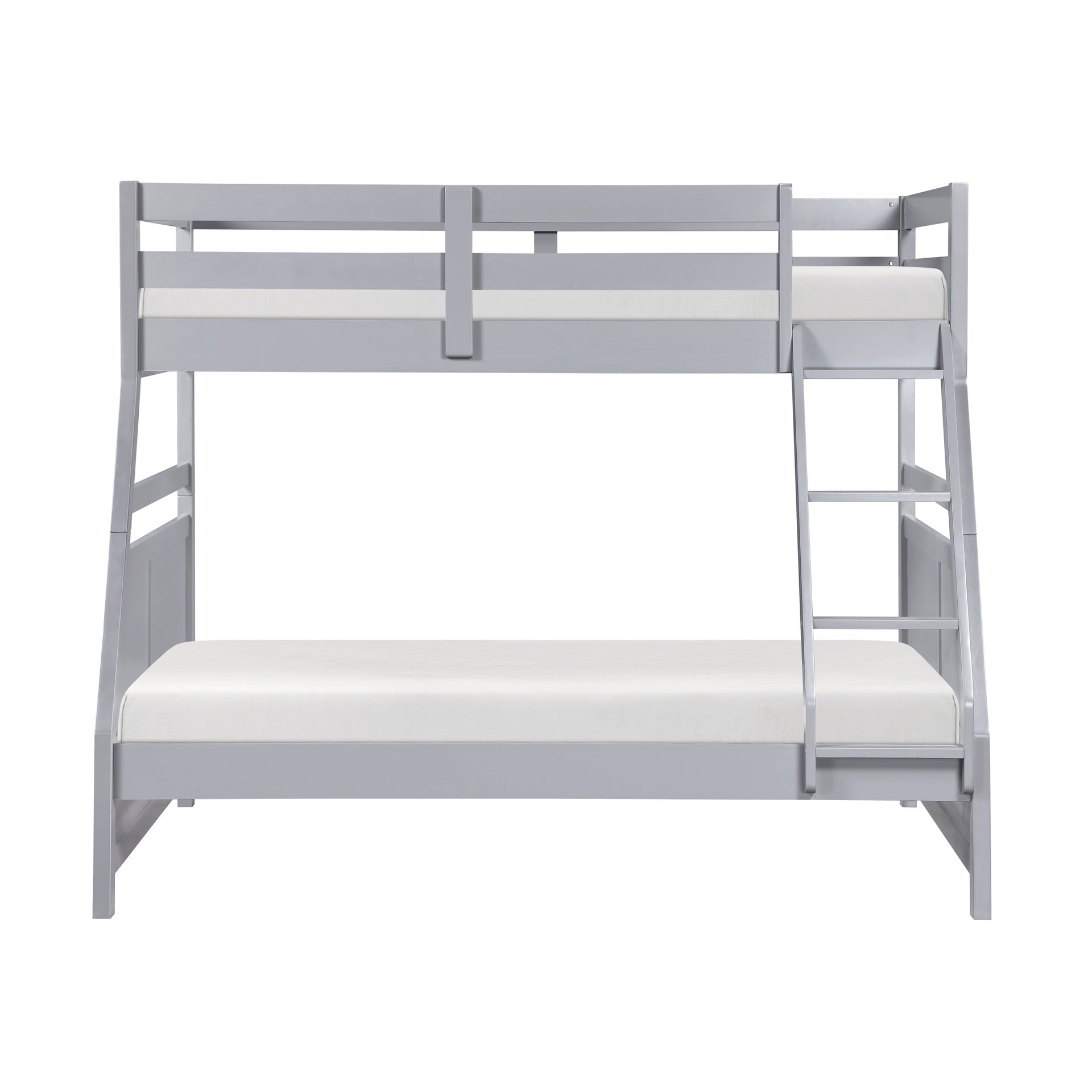 Bunk Bed Twin Over Full Gray Finish Sturdy Wood Frame Guard Rails Youth Bedroom Furniture 1pc