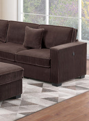 Modern Style 4pc Sectional Set Right Arm And Left Arm Loveseat USB Port Plastic Legs Cocktail Ottoman Matching Two Pillows Chocolate Finish Primary Living Room