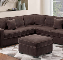 Modern Style 4pc Sectional Set Right Arm And Left Arm Loveseat USB Port Plastic Legs Cocktail Ottoman Matching Two Pillows Chocolate Finish Primary Living Room