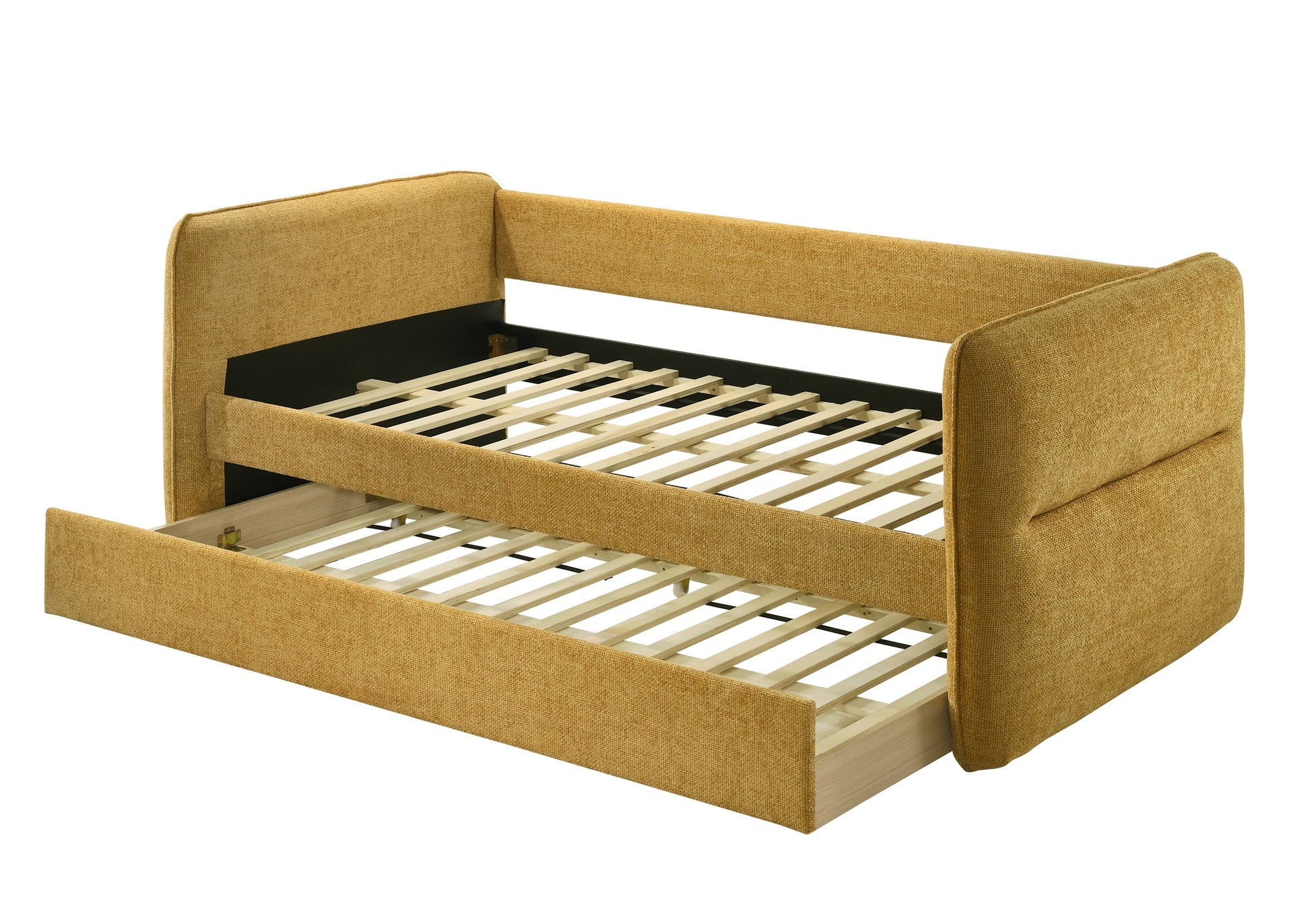 Luxurious 1pc Modern Daybed Pull Out Trundle Button Tufted Nailhead Trim Bedroom Living Room Furniture Gold Finish