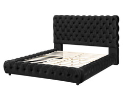 1pc Contemporary Upholstered Queen Bed Tufted Headboard and Footboard Wooden Luxury Glam Bedroom Furniture Black