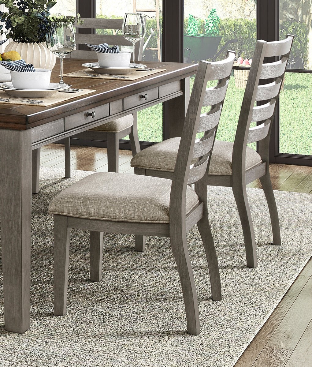 Gray Finish Traditional Style 7pc Dining Set Drawers Table and 6x Side Chairs Ladder Back Design Wooden Furniture