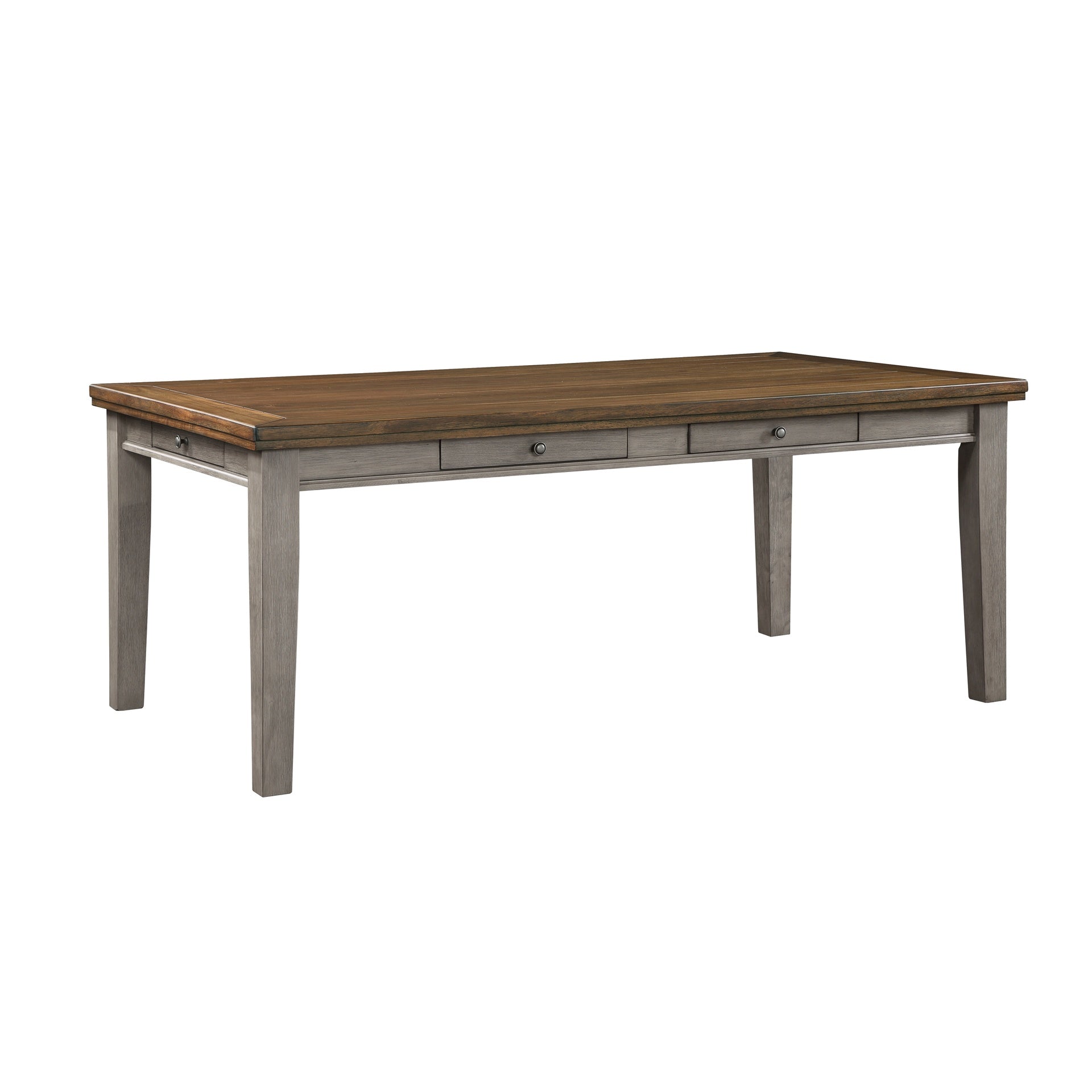 Gray Finish Traditional Style 7pc Dining Set Drawers Table and 6x Side Chairs Ladder Back Design Wooden Furniture