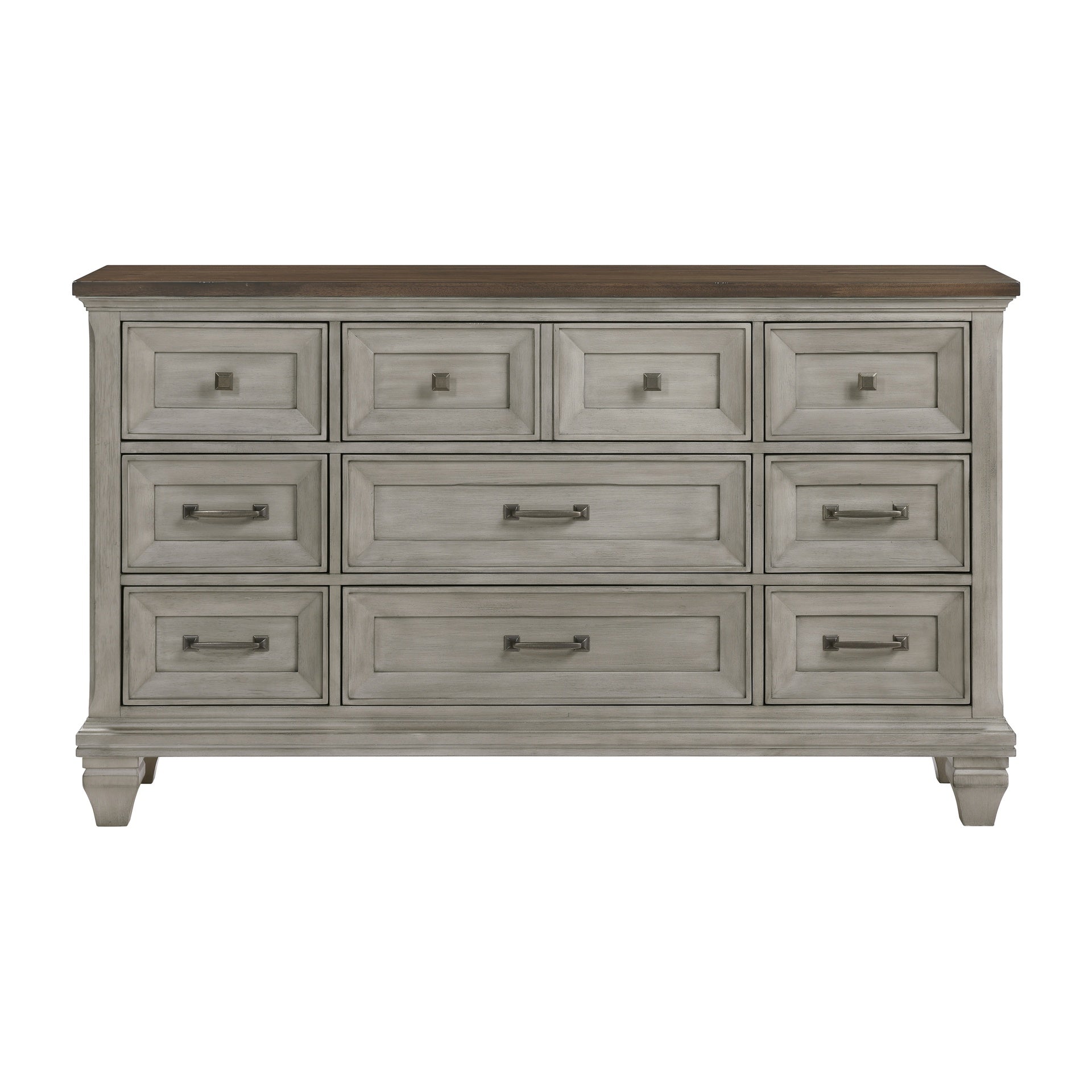 Nine Drawers Dresser Antique Gray and Brown Finish Bedroom Furniture 1pc