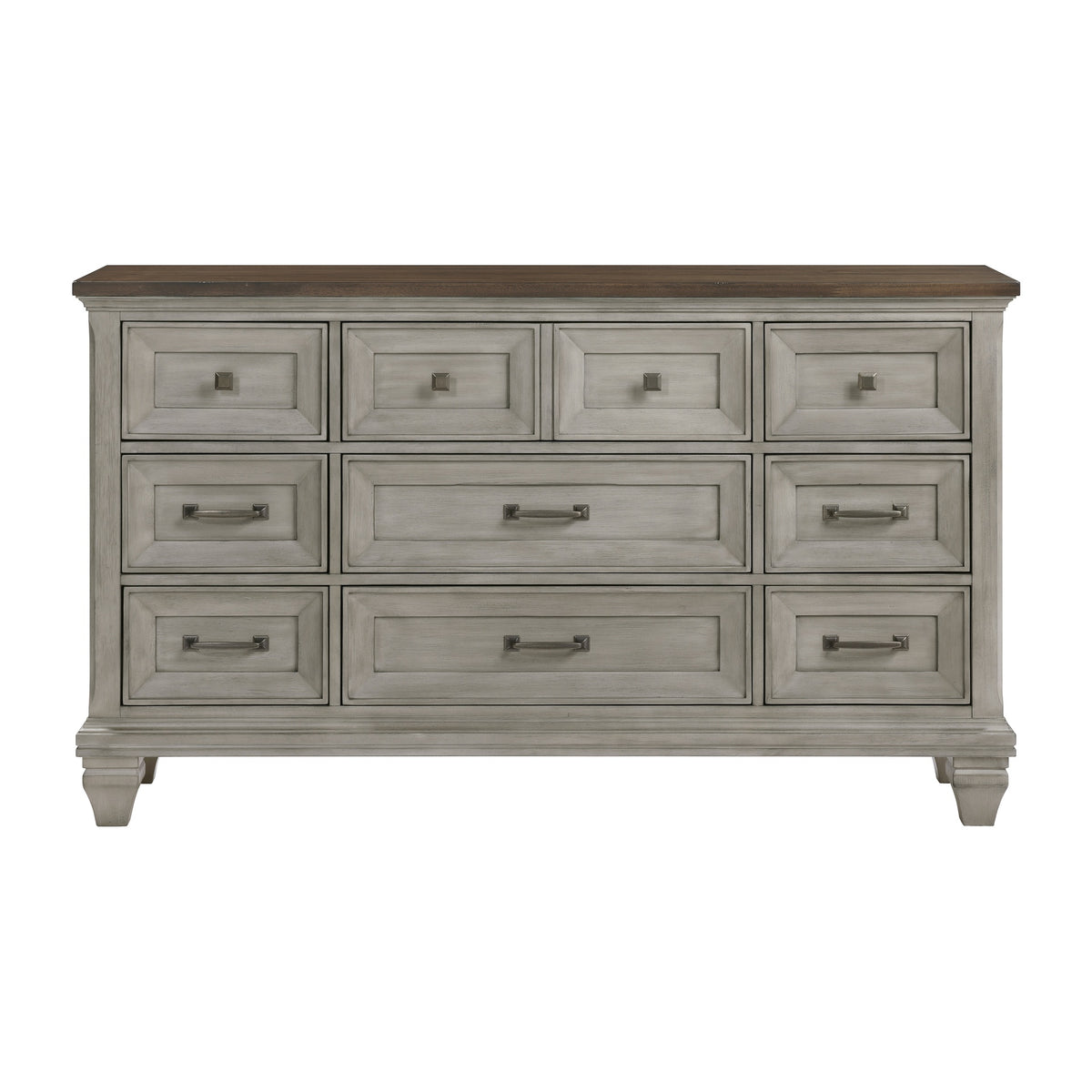 Nine Drawers Dresser Antique Gray and Brown Finish Bedroom Furniture 1pc