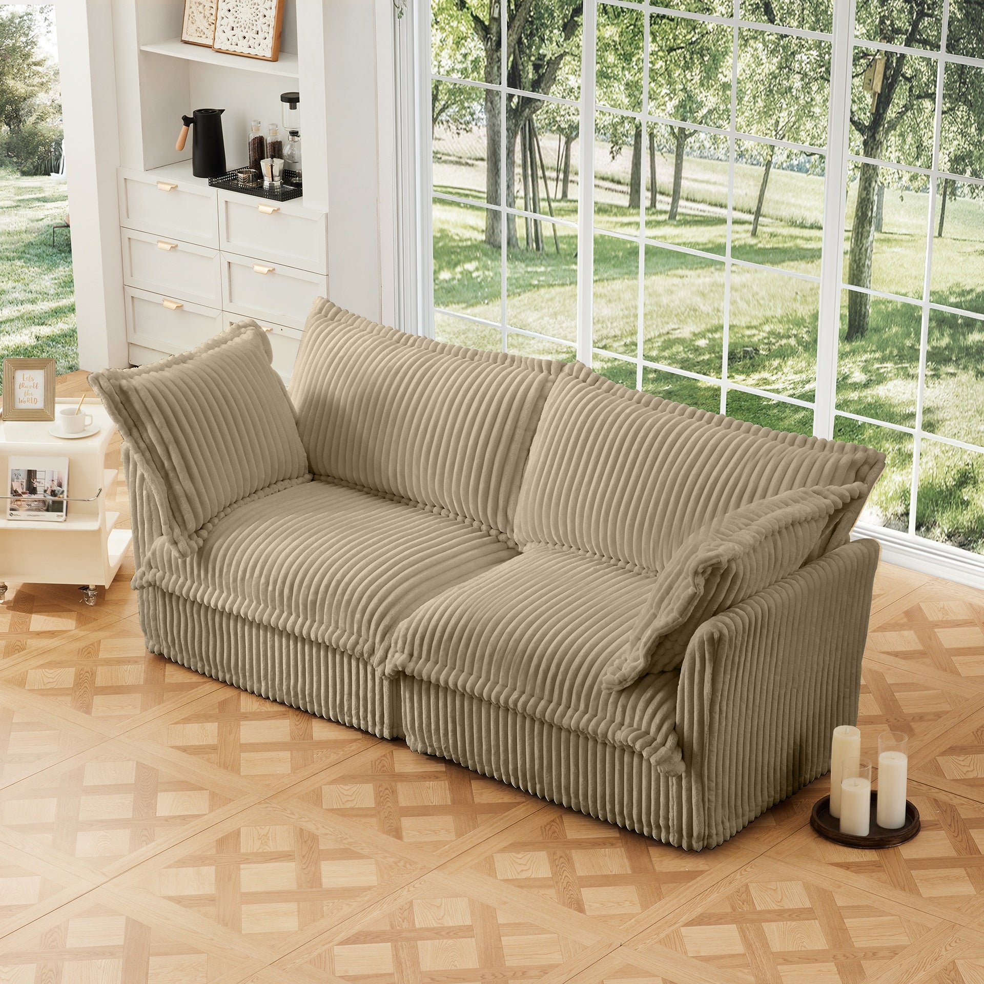 Modern Slipcovered 2-Seat Sofa Couches for Living Room, 2 Seater Sofa, Corduroy Deep Seat Sofa with Upholstered Cushion&Detachable Cover, Comfy Sofa Couch for Small Space, Apartment, Camel Corduroy