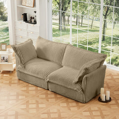 Modern Slipcovered 2-Seat Sofa Couches for Living Room, 2 Seater Sofa, Corduroy Deep Seat Sofa with Upholstered Cushion&Detachable Cover, Comfy Sofa Couch for Small Space, Apartment, Camel Corduroy