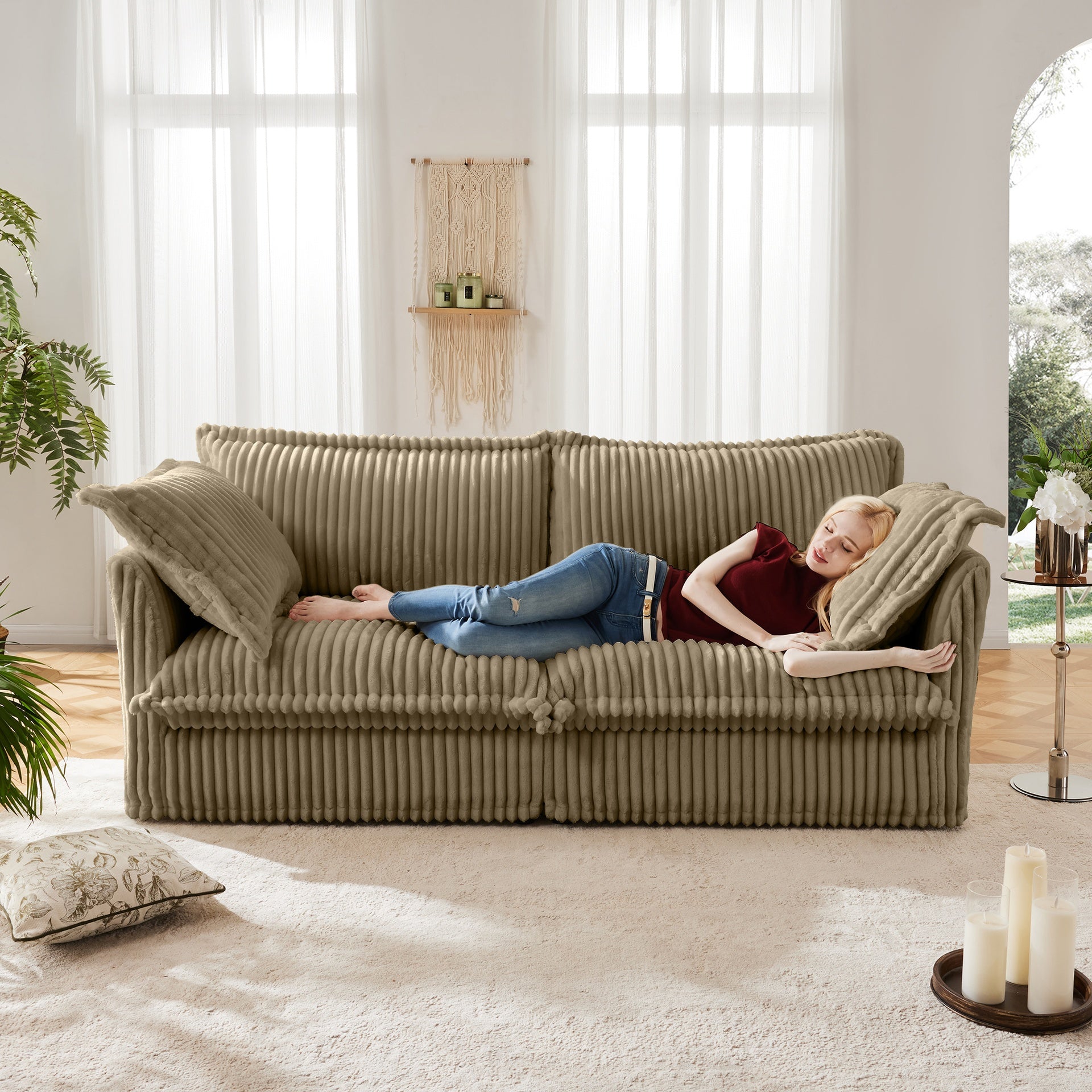 Modern Slipcovered 2-Seat Sofa Couches for Living Room, 2 Seater Sofa, Corduroy Deep Seat Sofa with Upholstered Cushion&Detachable Cover, Comfy Sofa Couch for Small Space, Apartment, Camel Corduroy