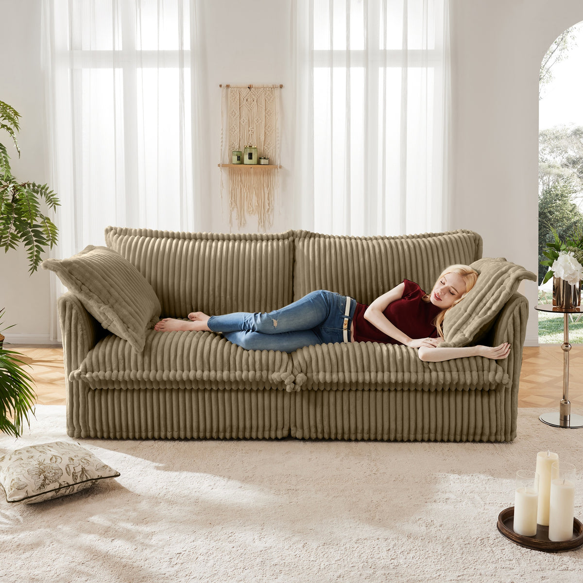 Modern Slipcovered 2-Seat Sofa Couches for Living Room, 2 Seater Sofa, Corduroy Deep Seat Sofa with Upholstered Cushion&Detachable Cover, Comfy Sofa Couch for Small Space, Apartment, Camel Corduroy