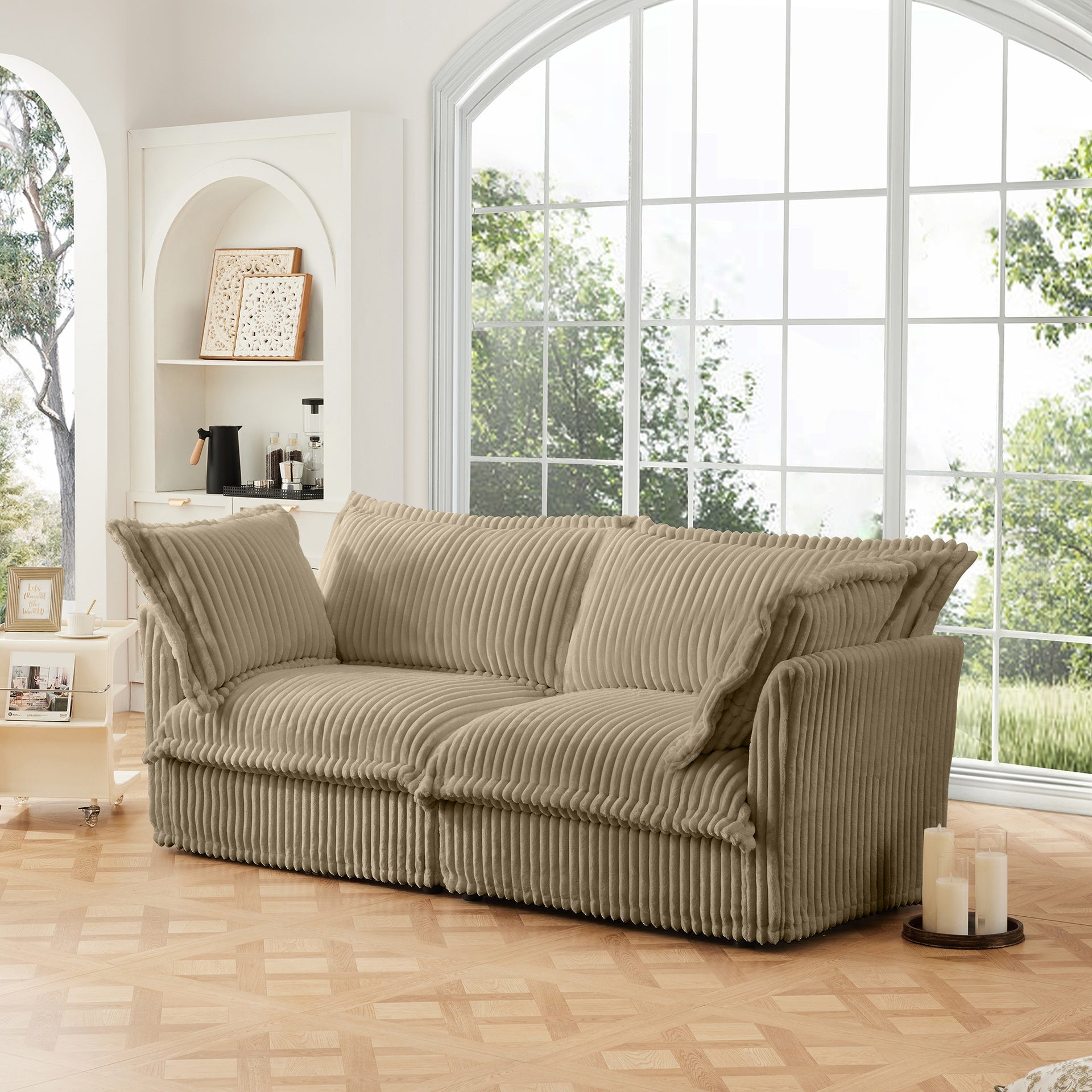 Modern Slipcovered 2-Seat Sofa Couches for Living Room, 2 Seater Sofa, Corduroy Deep Seat Sofa with Upholstered Cushion&Detachable Cover, Comfy Sofa Couch for Small Space, Apartment, Camel Corduroy
