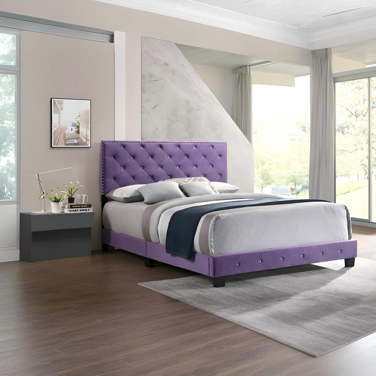 Enchanting Purple Transitional Queen Bed