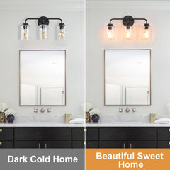 3-Light with Clear Glass Glacier Shade, Unique Hand-make Lampshade, Industrial Indoor Light Fixture for Bathroom Living Room Bedroom Over Kitchen Sink, E26 Socket [No Bulb]