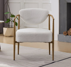 White teddy velvet dining room chair, living room chair, bedroom chair, velvet cover with foam back and seat,soft and comfortable seating, metal frame with water transfer pringting, wood grain visual