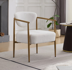 White teddy velvet dining room chair, living room chair, bedroom chair, velvet cover with foam back and seat,soft and comfortable seating, metal frame with water transfer pringting, wood grain visual