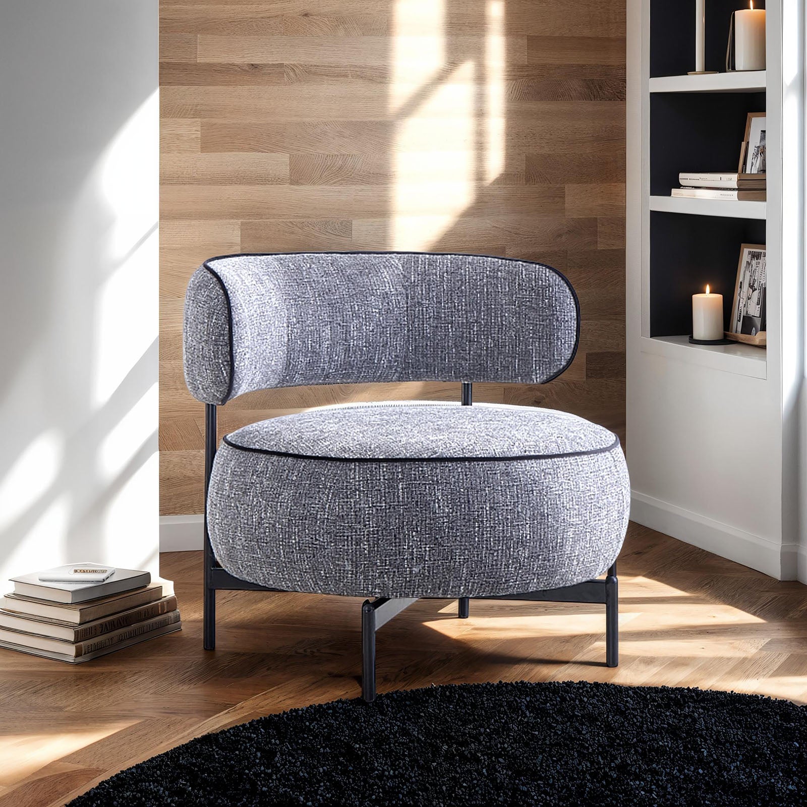 Contemporary Style Swivel Chair Dark Gray Finish Metal Legs Curved Backrest Contrast Welt