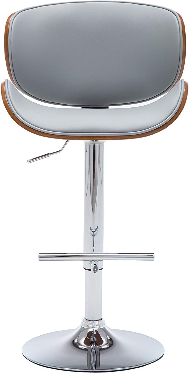 Modern Contemporary Swivel Walnut Bentwood Lift Adjustable Height Bar Stool with Curved Seat and Back (Gray)
