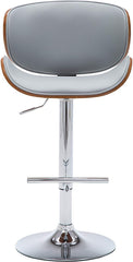 Modern Contemporary Swivel Walnut Bentwood Lift Adjustable Height Bar Stool with Curved Seat and Back (Gray)