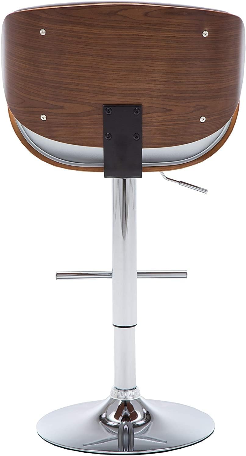 Modern Contemporary Swivel Walnut Bentwood Lift Adjustable Height Bar Stool with Curved Seat and Back (Gray)