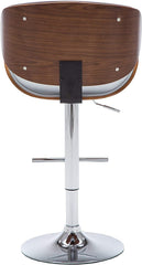 Modern Contemporary Swivel Walnut Bentwood Lift Adjustable Height Bar Stool with Curved Seat and Back (Gray)