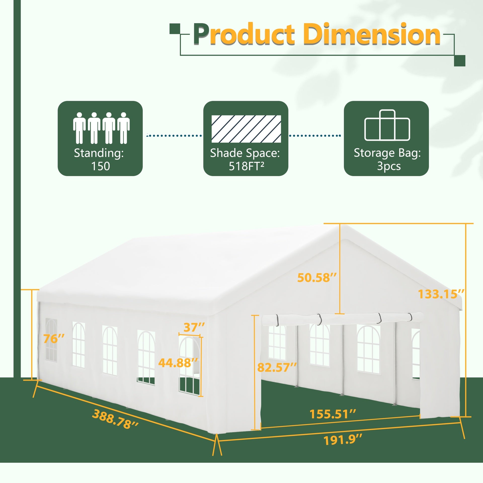 16x32 FT Party Tent with 3 Storage Bags & Removable Sidewalls, Outdoor Canopy Gazebo for Carport Camping Garden Wedding BBQ Commercial